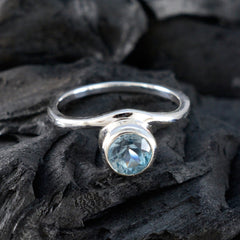 Blue Topaz Solitaire American 92.5 Silver Blue Gemstone Delicate Graceful Ring Jewelry