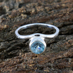 Blue Topaz Solitaire American 92.5 Silver Blue Gemstone Delicate Graceful Ring Jewelry