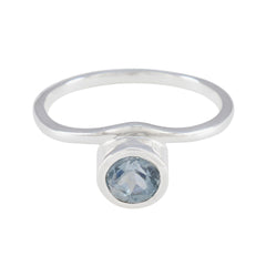 Blue Topaz Solitaire American 92.5 Silver Blue Gemstone Delicate Graceful Ring Jewelry