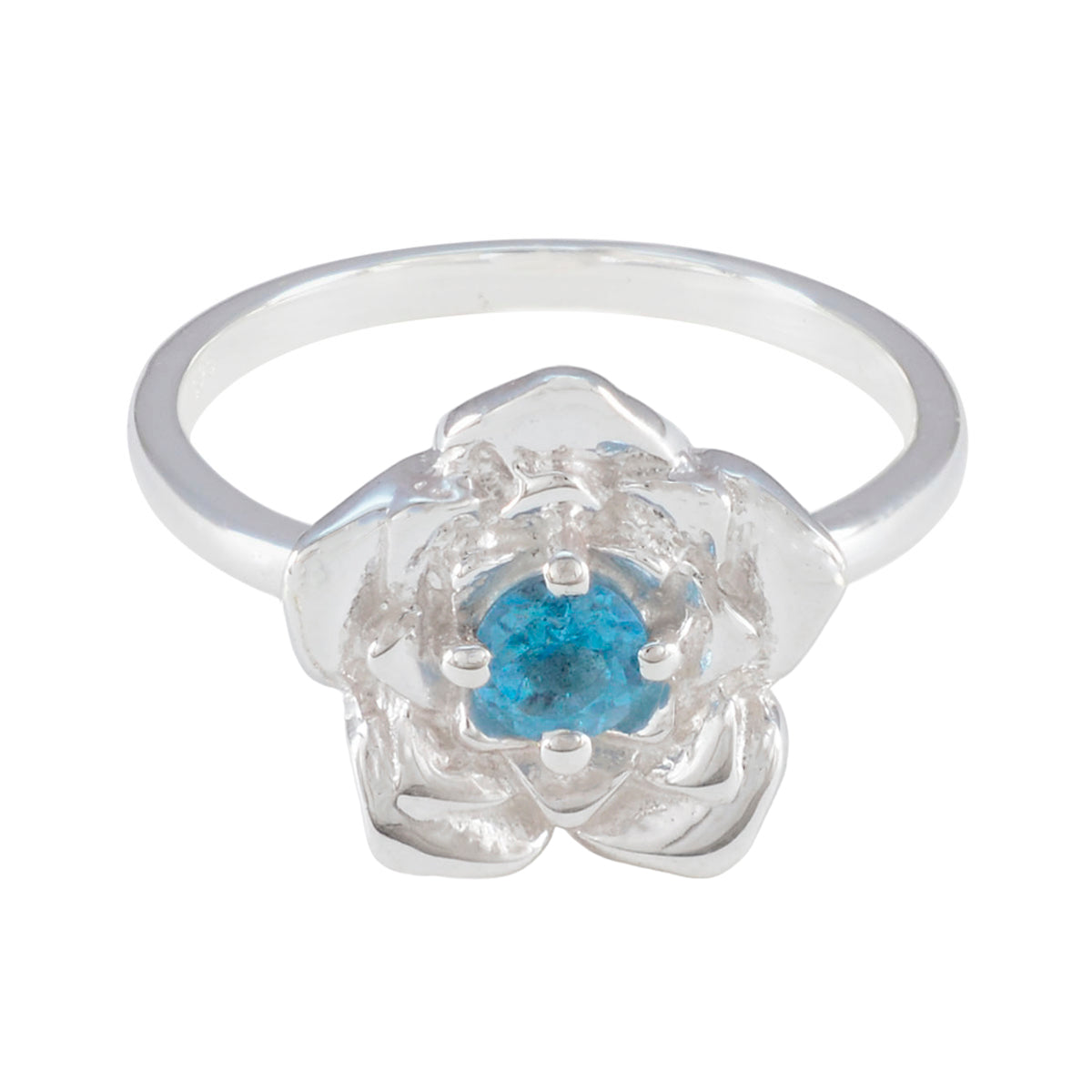 Blue Topaz Solitaire Russian 92.5 Silver Blue Gemstones Tiny Floral Ring Jewelry メイン画像