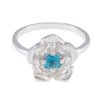 Blue Topaz Solitaire Russian 92.5 Silver Blue Gemstones Tiny Floral Ring Jewelry