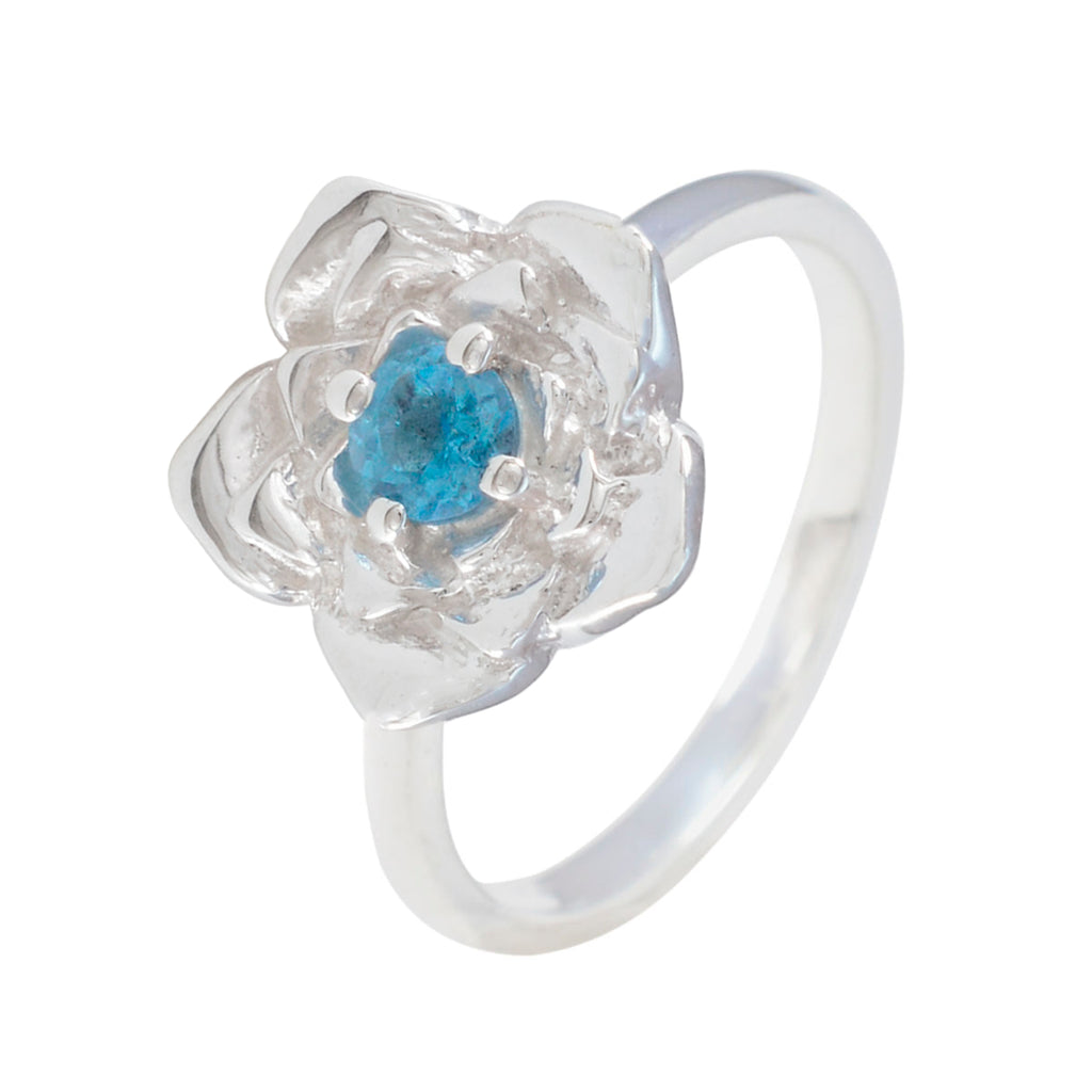 Blue Topaz Solitaire Russian 92.5 Silver Blue Gemstones Tiny Floral Ring Jewelry