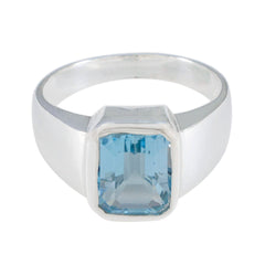 Blue Topaz Solitaire Moroccan Silver Blue Gemstone Eye catching Trendy Ring Jewellery