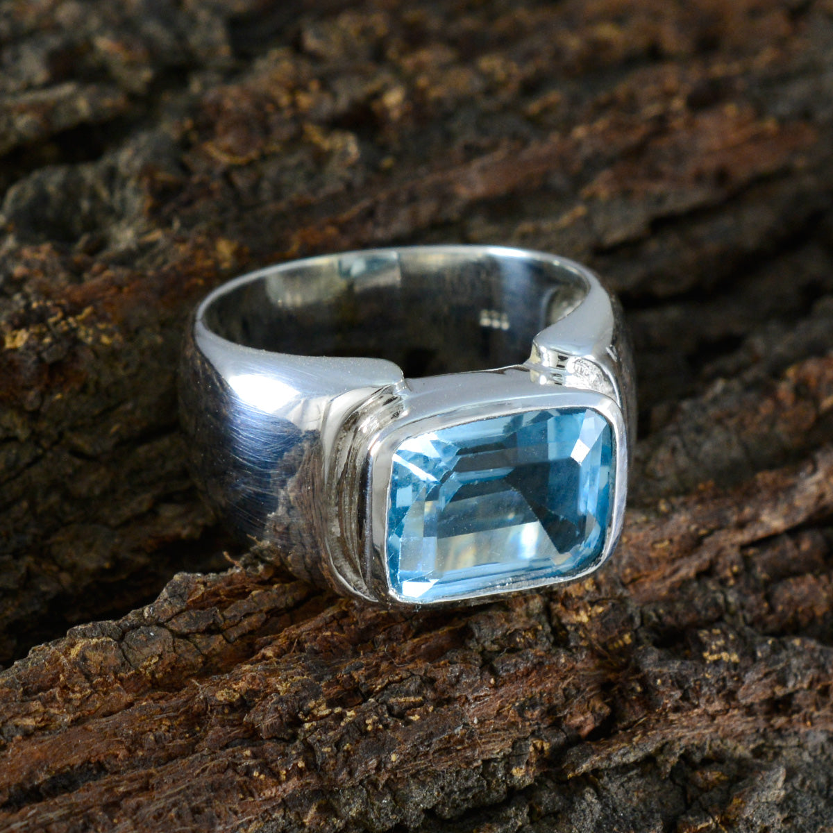 Blue Topaz Solitaire Russian Sterling Silver Blue Gemstones Essential  Trendy Ring Jewellery