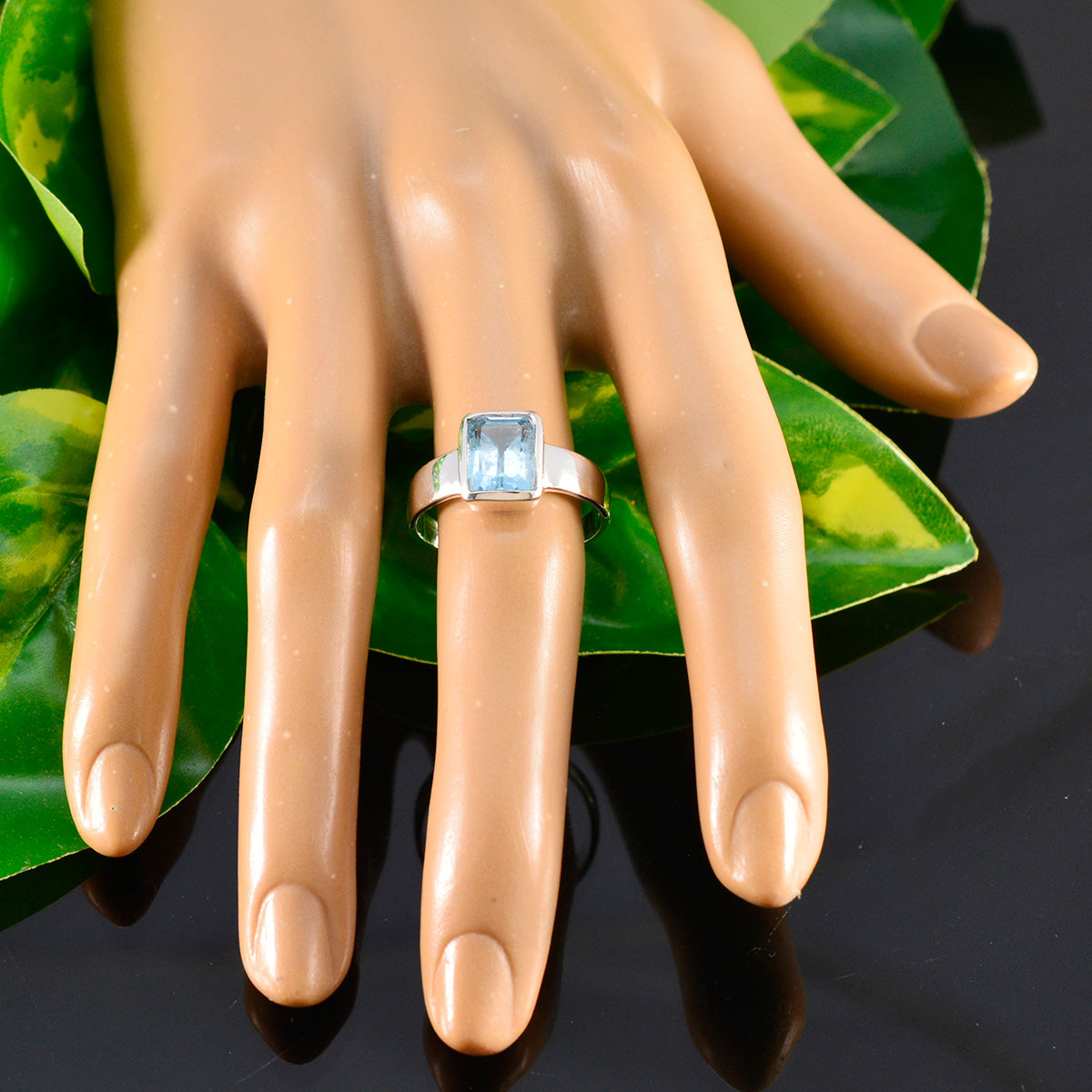 Blue Topaz Solitaire French 925 Sterling Silver Blue Gemstones Slim Cultural Ring Jewellery