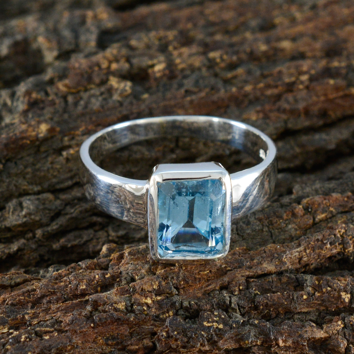 Blue Topaz Solitaire French 925 Sterling Silver Blue Gemstones Slim Cultural Ring Jewellery