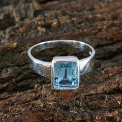 Blue Topaz Solitaire French 925 Sterling Silver Blue Gemstones Slim Cultural Ring Jewellery