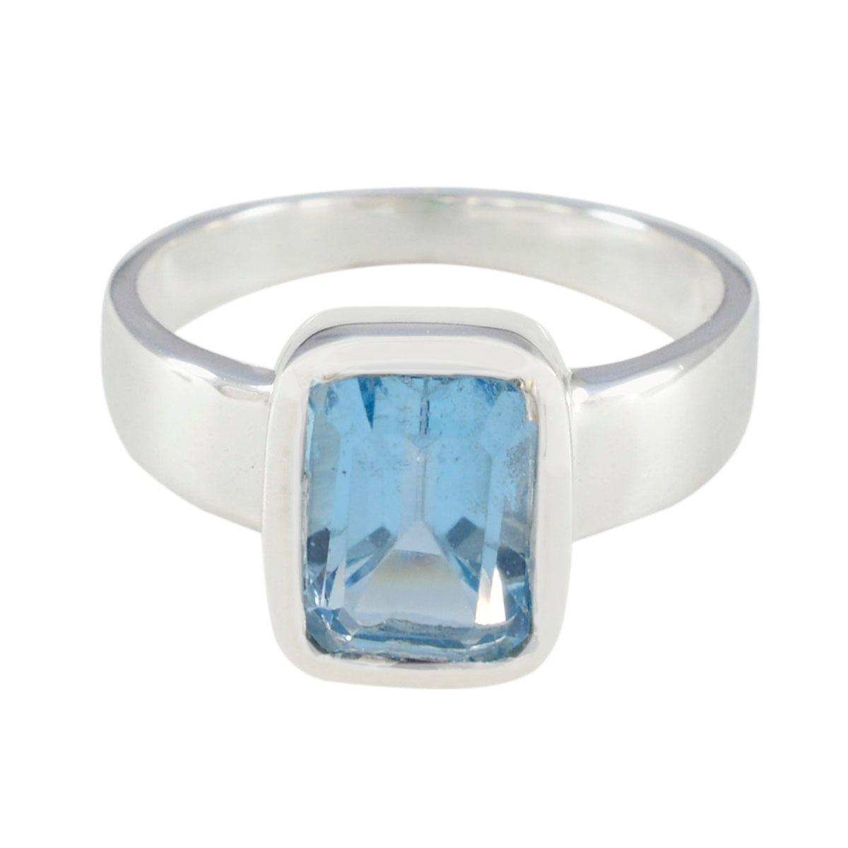 Blue Topaz Solitaire French 925 Sterling Silver Blue Gemstones Slim Cultural Ring Jewellery メイン画像