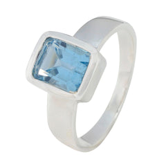 Blue Topaz Solitaire French 925 Sterling Silver Blue Gemstones Slim Cultural Ring Jewellery