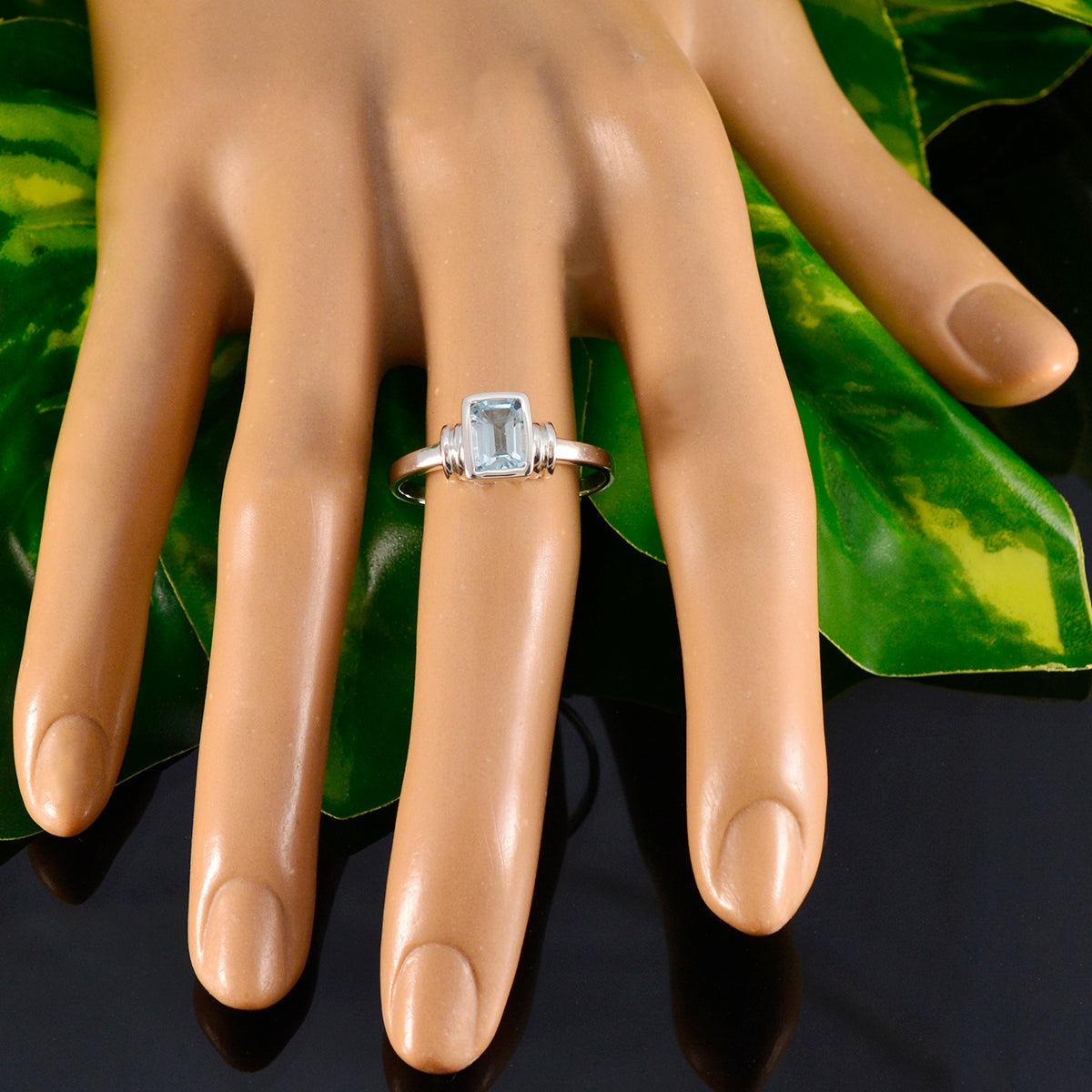 Blue Topaz Solitaire Korean Sterling Silver Blue Gemstone Dainty Feminine Ring Jewelry