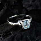Blue Topaz Solitaire Korean Sterling Silver Blue Gemstone Dainty Feminine Ring Jewelry