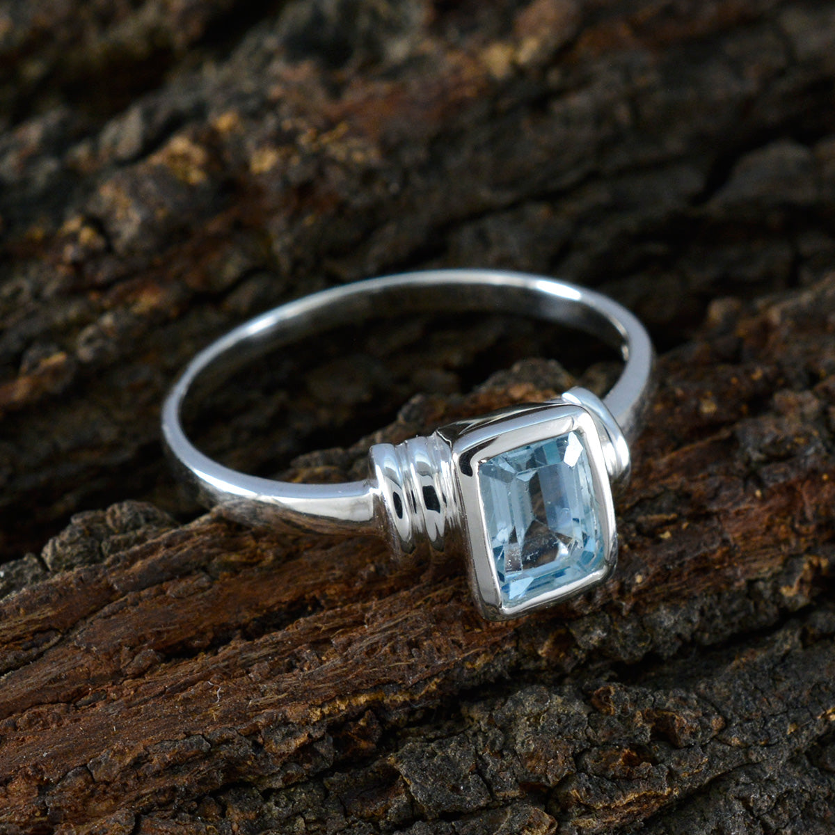 Blue Topaz Solitaire Korean Sterling Silver Blue Gemstone Dainty Feminine Ring Jewelry