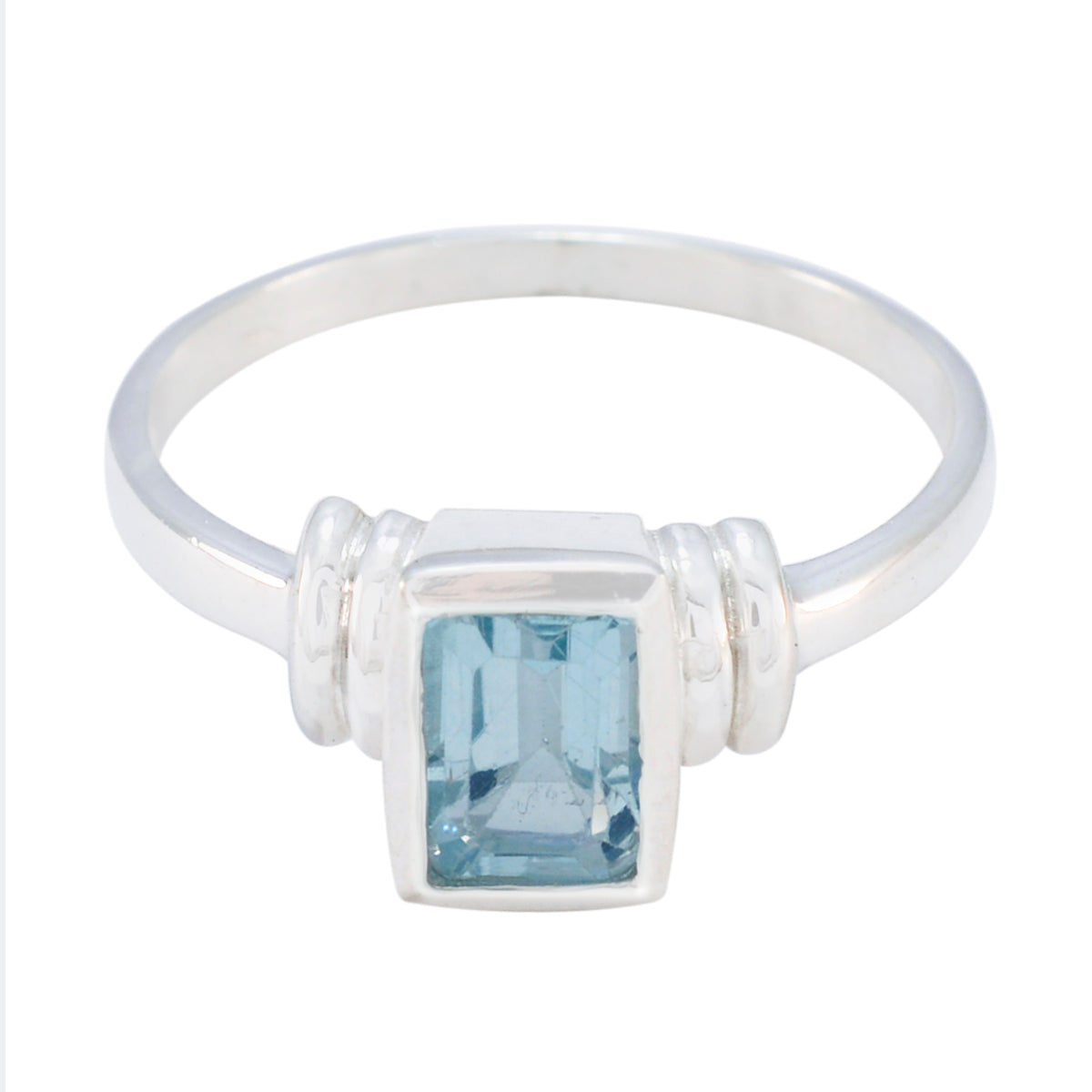 Blue Topaz Solitaire Korean Sterling Silver Blue Gemstone Dainty Feminine Ring Jewelry Huvudsaklig produktbild