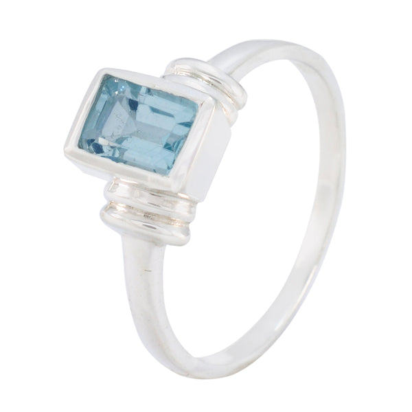 Blue Topaz Solitaire Korean Sterling Silver Blue Gemstone Dainty Feminine Ring Jewelry