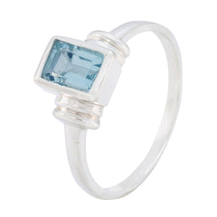 Blue Topaz Solitaire Korean Sterling Silver Blue Gemstone Dainty Feminine Ring Jewelry