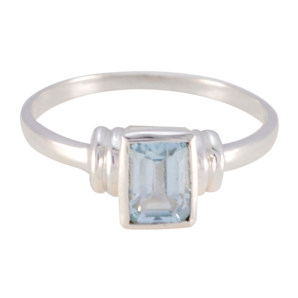 Blue Topaz Solitaire Korean Sterling Silver Blue Gemstone Dainty Feminine Ring Jewelry