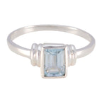 Blue Topaz Solitaire Korean Sterling Silver Blue Gemstone Dainty Feminine Ring Jewelry