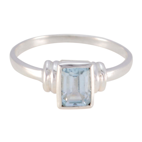 Blue Topaz Solitaire Korean Sterling Silver Blue Gemstone Dainty Feminine Ring Jewelry