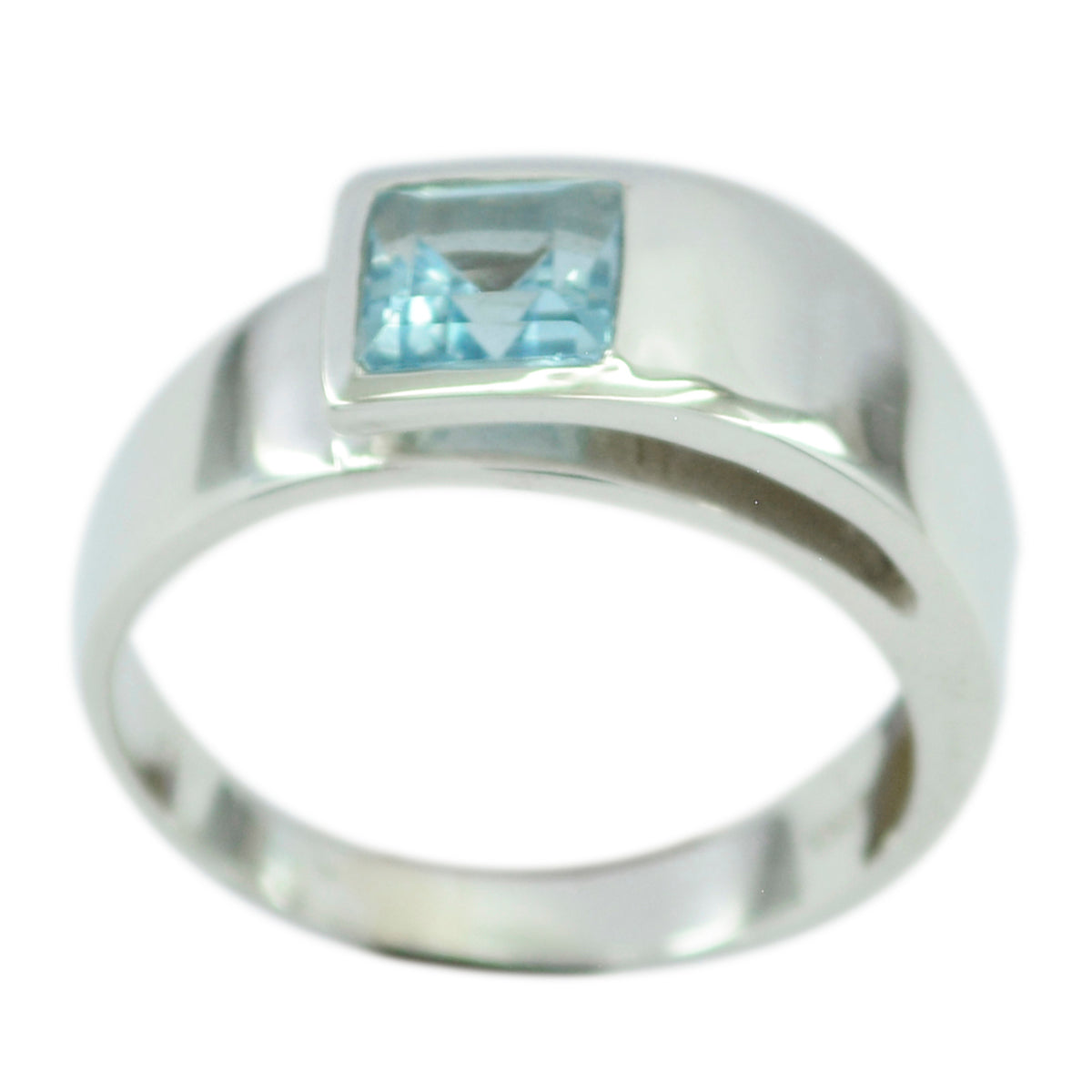 Blue Topaz Solitaire Russian 925 Silver Blue Gems Minimal Modern Ring Jewellery Imagen principal del producto