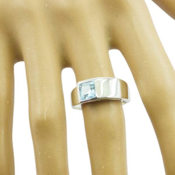 Blue Topaz Solitaire Russian 925 Silver Blue Gems Minimal Modern Ring Jewellery