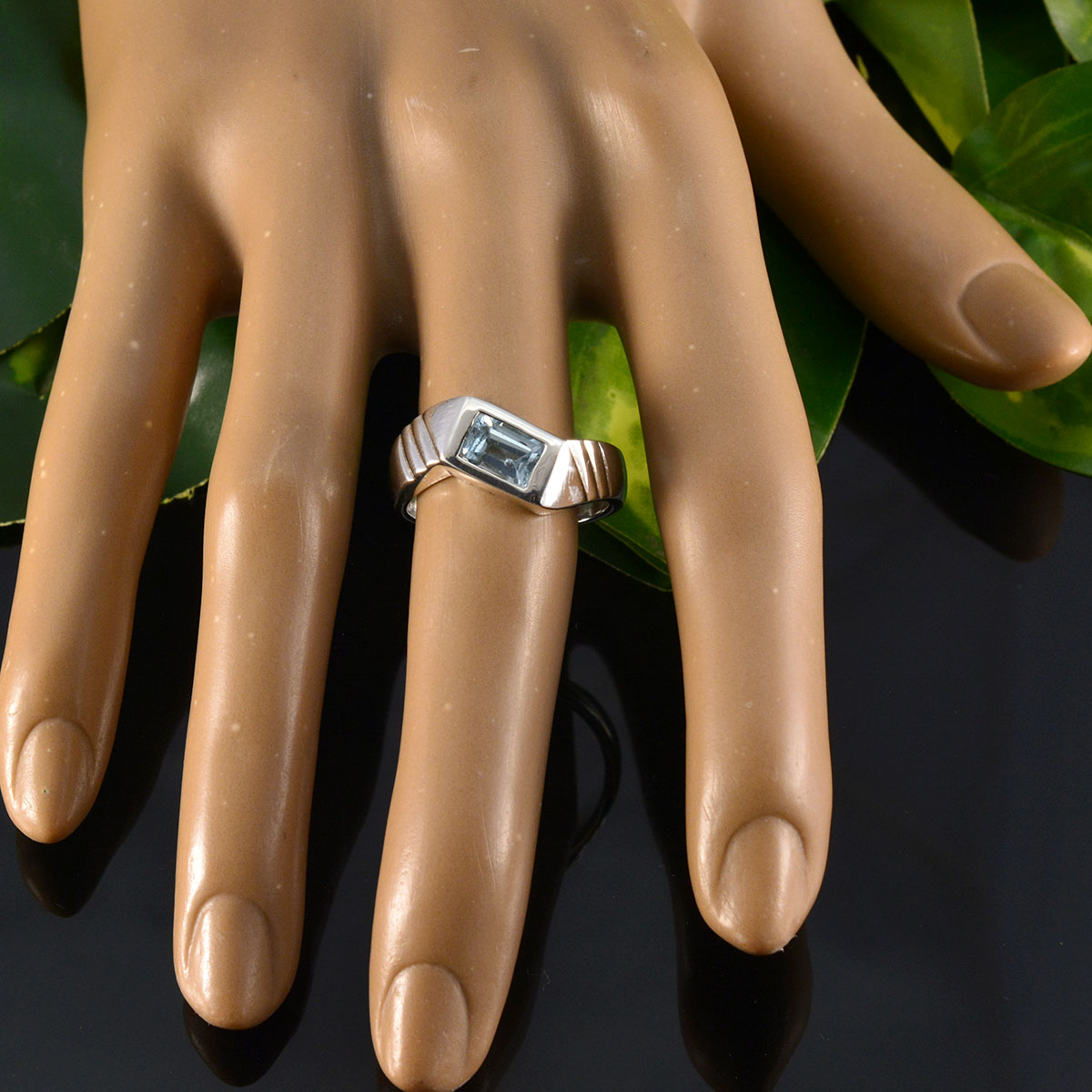 Blue Topaz Solitaire Egyptian Sterling Silver Blue Gems Eye catching Abstract Ring Jewellery