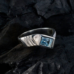 Blue Topaz Solitaire Egyptian Sterling Silver Blue Gems Eye catching Abstract Ring Jewellery