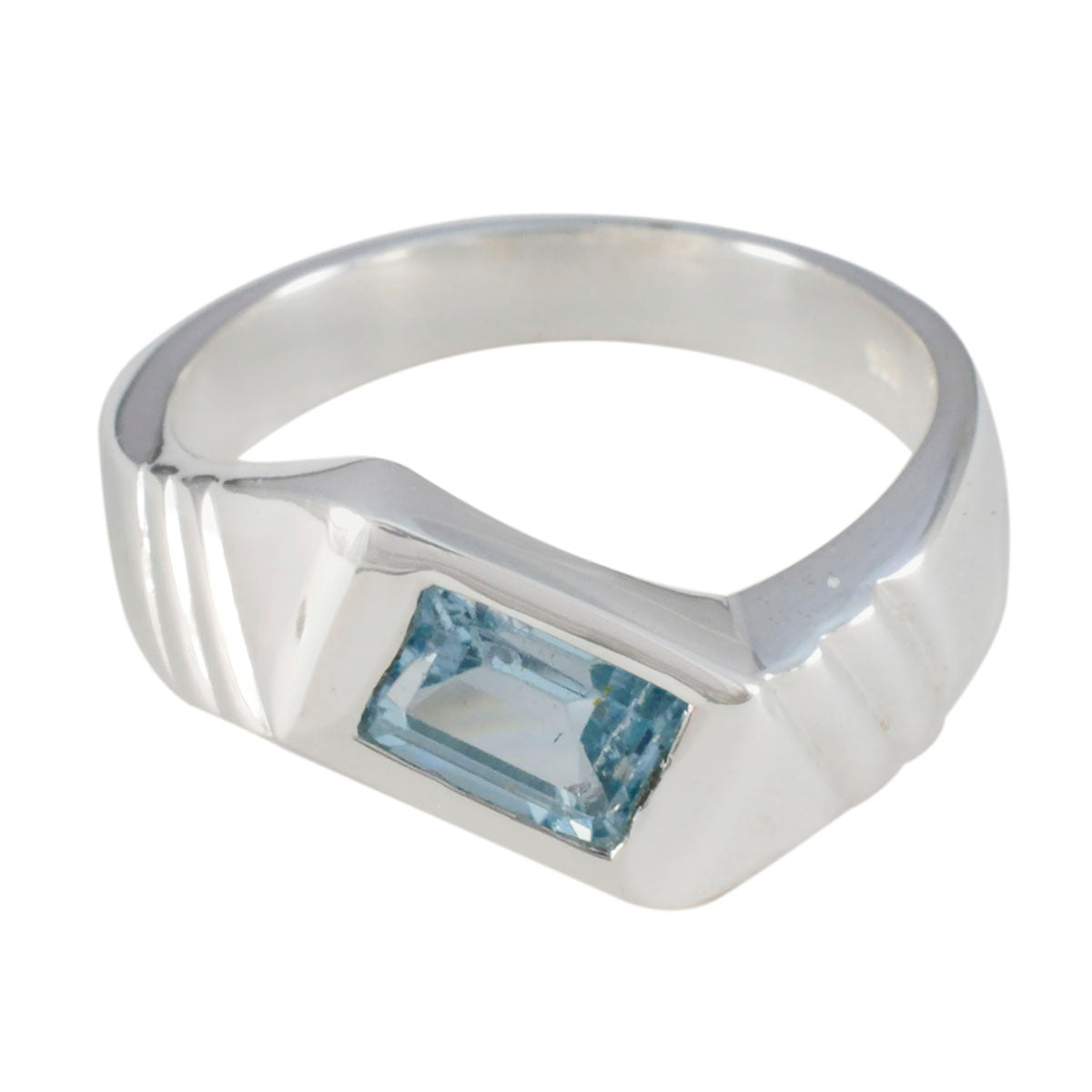 Blue Topaz Solitaire Egyptian Sterling Silver Blue Gems Eye catching Abstract Ring Jewellery