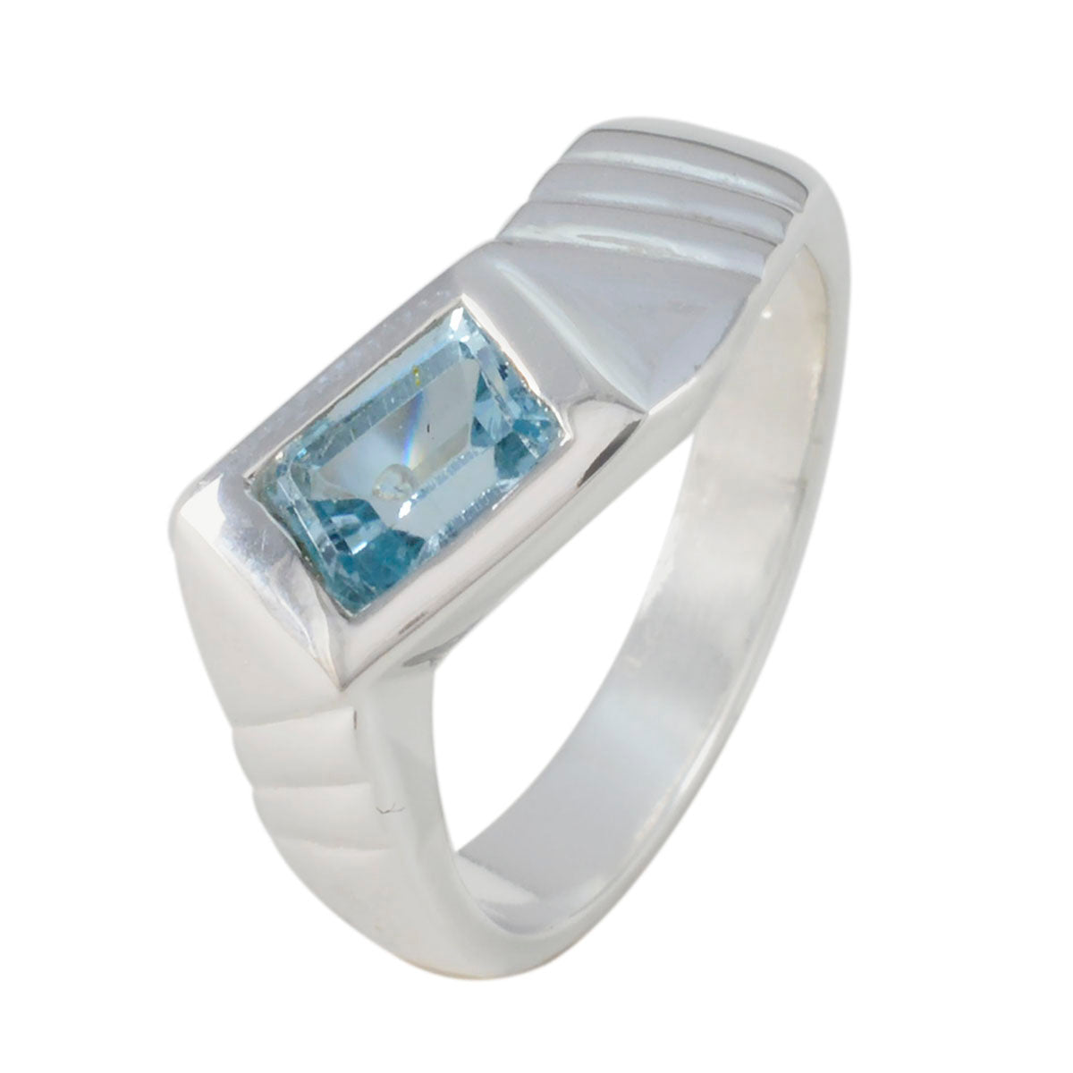 Blue Topaz Solitaire Egyptian Sterling Silver Blue Gems Eye catching Abstract Ring Jewellery