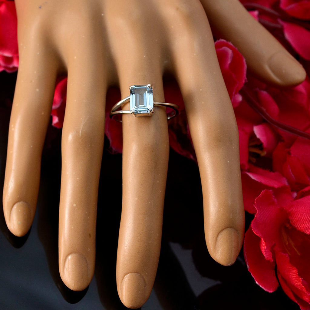Blue Topaz Solitaire American 925 Sterling Silver Blue Gems Dainty Luxurious Ring Jewellery