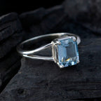 Blue Topaz Solitaire American 925 Sterling Silver Blue Gems Dainty Luxurious Ring Jewellery