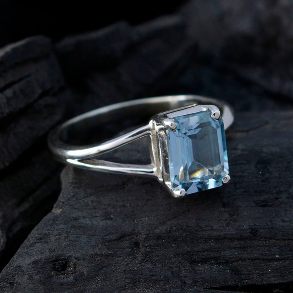 Blue Topaz Solitaire American 925 Sterling Silver Blue Gems Dainty Luxurious Ring Jewellery