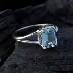 Blue Topaz Solitaire American 925 Sterling Silver Blue Gems Dainty Luxurious Ring Jewellery