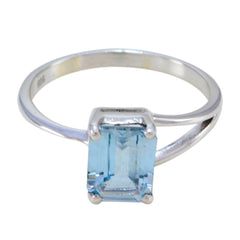 Blue Topaz Solitaire American 925 Sterling Silver Blue Gems Dainty Luxurious Ring Jewellery