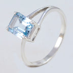Blue Topaz Solitaire American 925 Sterling Silver Blue Gems Dainty Luxurious Ring Jewellery