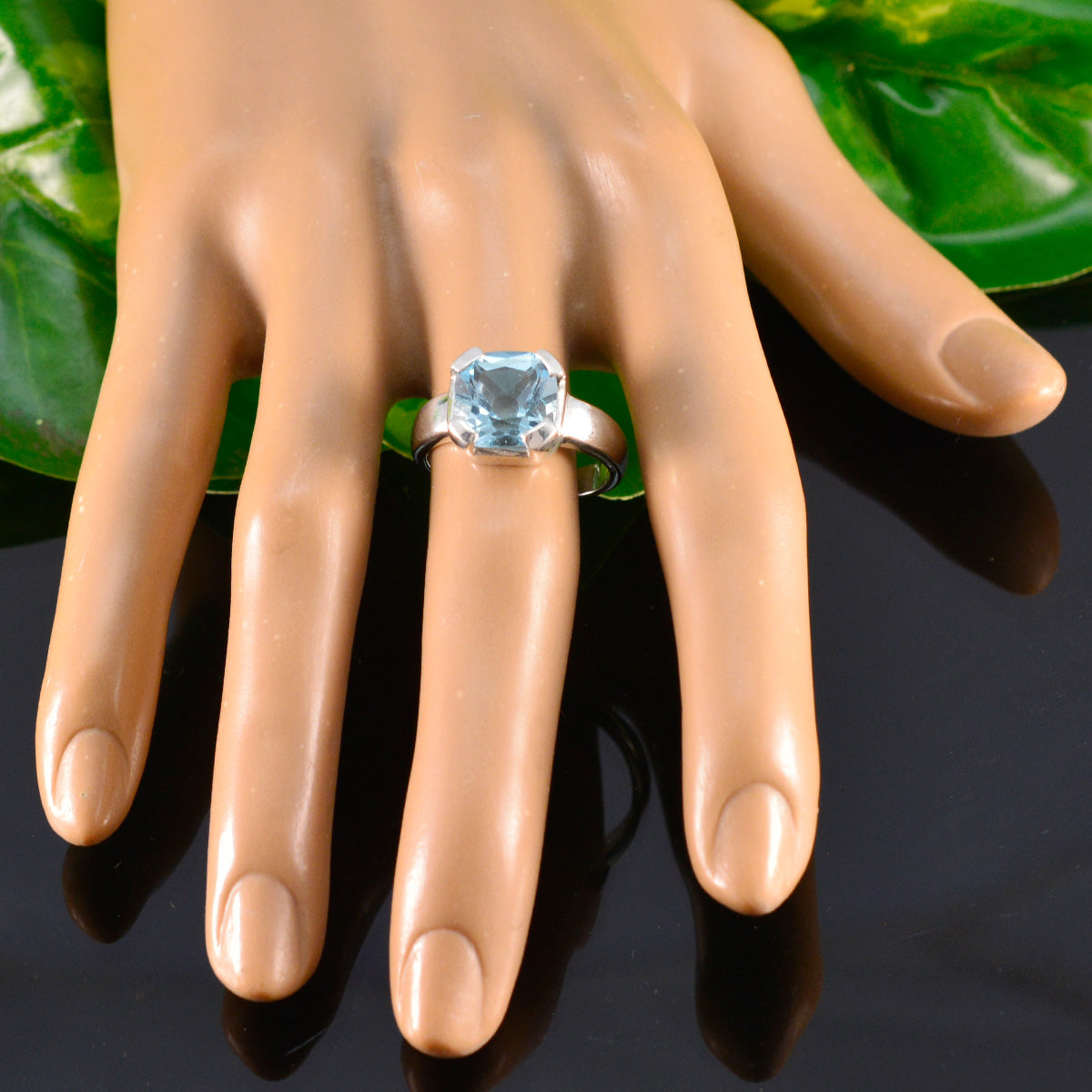 Blue Topaz Solitaire Italian 92.5 Silver Blue Gemstones Statement Armor Ring Jewelry