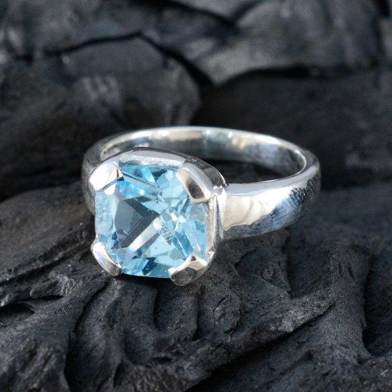 Blue Topaz Solitaire Italian 92.5 Silver Blue Gemstones Statement Armor Ring Jewelry