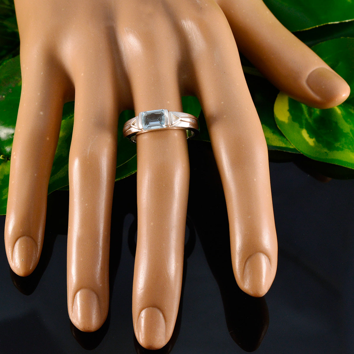 Blue Topaz Solitaire Indian Silver Blue Gems Tiny Feminine Ring Jewellery