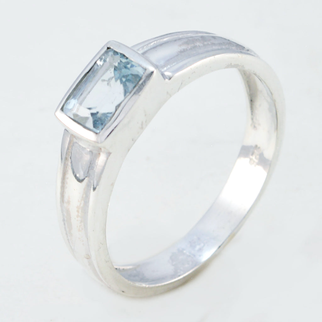 Blue Topaz Solitaire Japanese 925 Sterling Silver Blue Gemstone Whisper thin Trendy Ring Jewelry