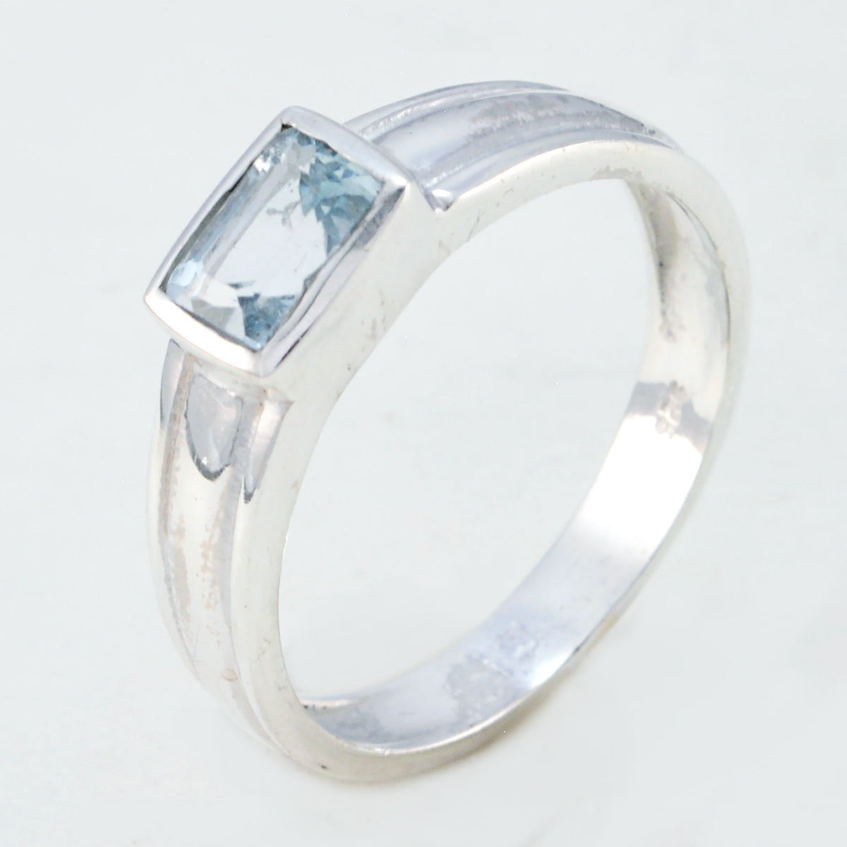 Blue Topaz Solitaire Japanese 925 Sterling Silver Blue Gemstone Whisper thin Trendy Ring Jewelry