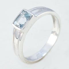 Blauer Topas Solitär Japanischer 925 Sterling Silber Blauer Edelstein Flüsterdünner Trendy Ring Schmuck