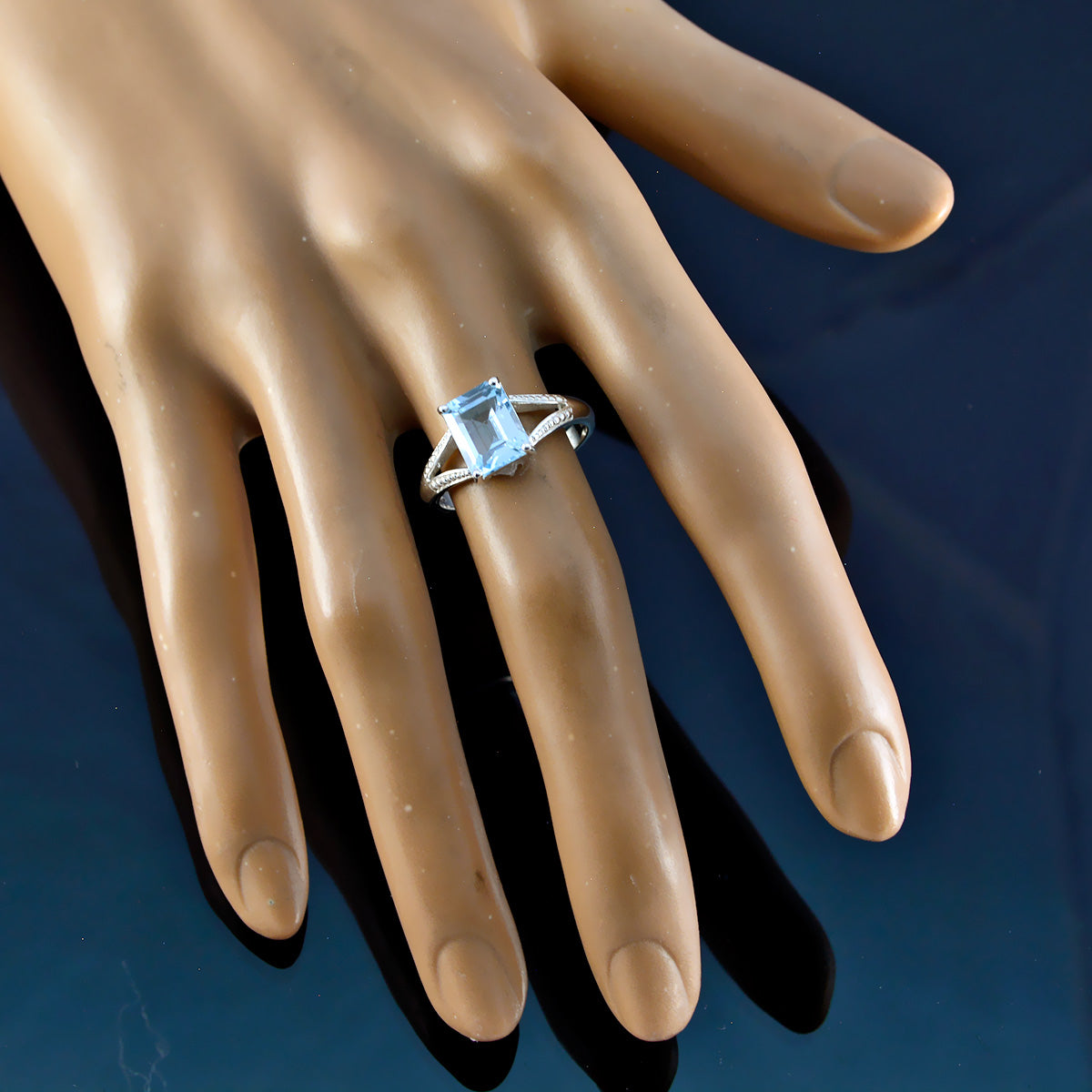 Blue Topaz Solitaire American 925 Sterling Silver Blue Gemstones Whisper thin Boho Ring Jewelry