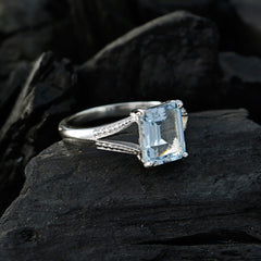 Blue Topaz Solitaire American 925 Sterling Silver Blue Gemstones Whisper thin Boho Ring Jewelry