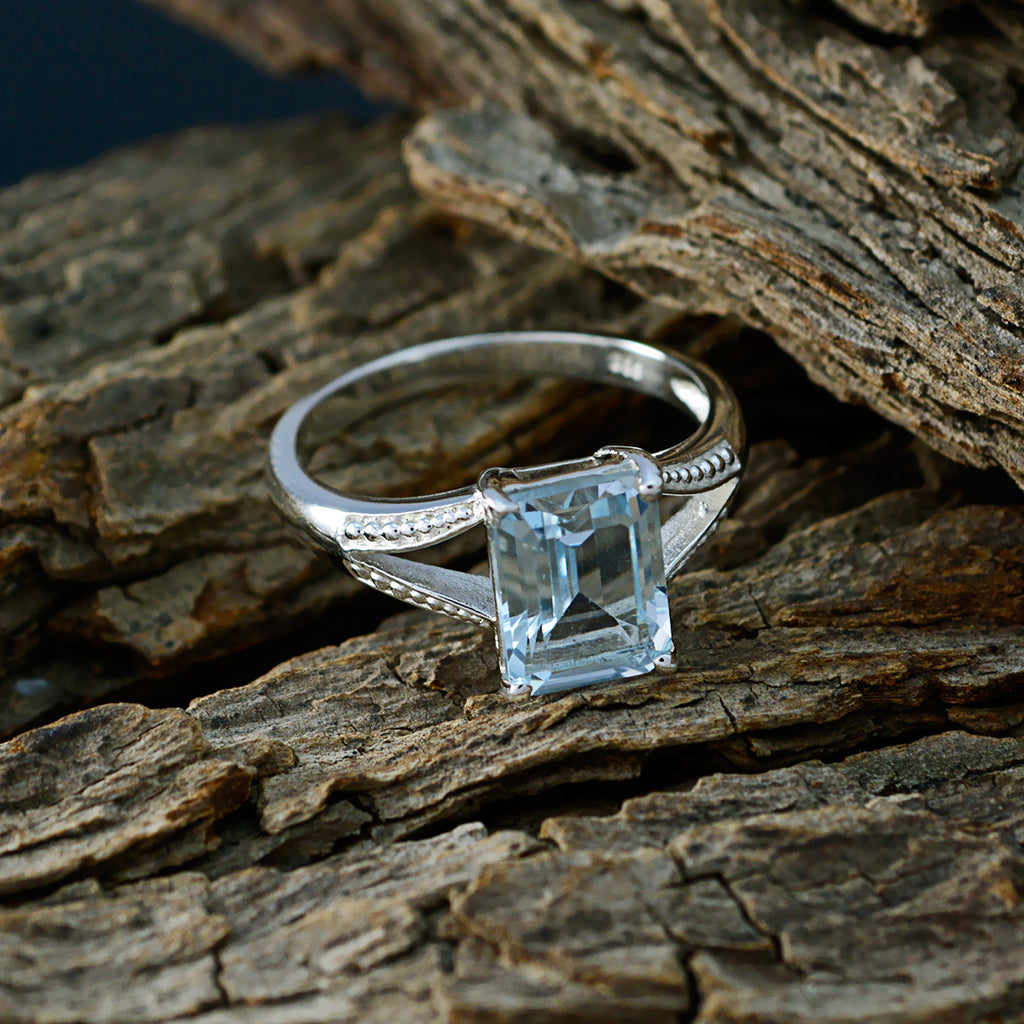 Blue Topaz Solitaire American 925 Sterling Silver Blue Gemstones Whisper thin Boho Ring Jewelry