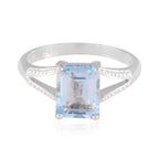 Blue Topaz Solitaire American 925 Sterling Silver Blue Gemstones Whisper thin Boho Ring Jewelry