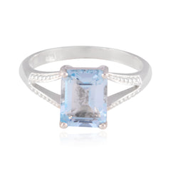 Blue Topaz Solitaire American 925 Sterling Silver Blue Gemstones Whisper thin Boho Ring Jewelry