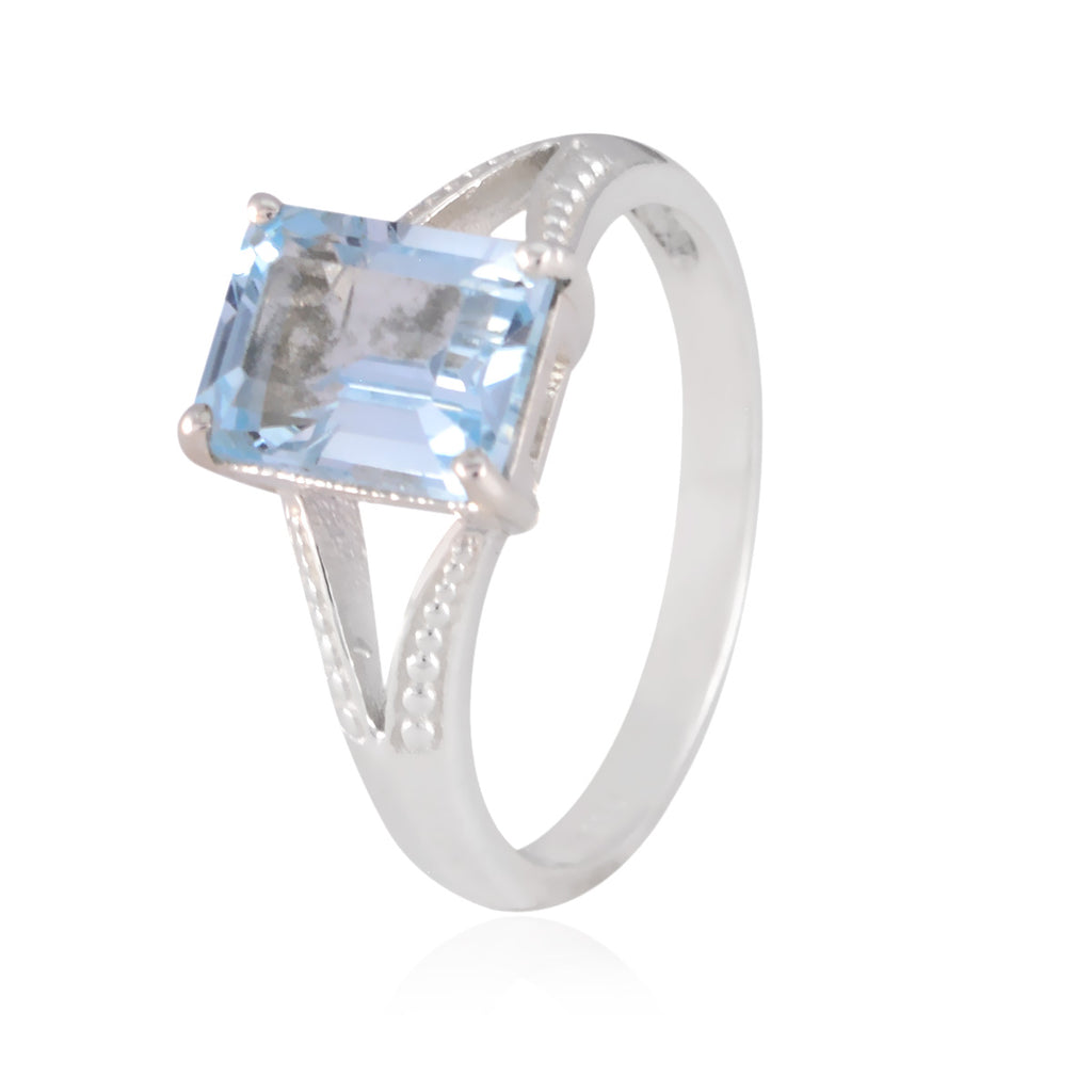 Blue Topaz Solitaire American 925 Sterling Silver Blue Gemstones Whisper thin Boho Ring Jewelry