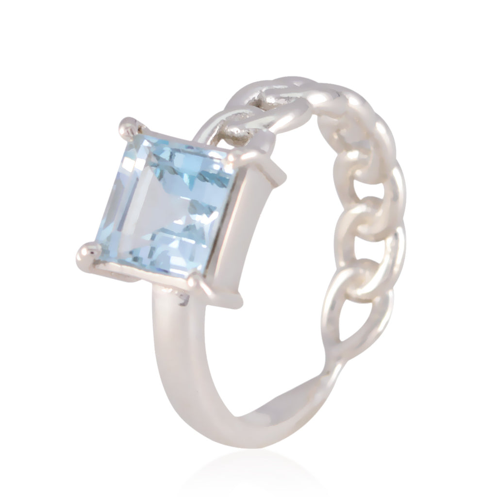 Blue Topaz Solitaire Indian 925 Silver Blue Gemstones Featherlight Luxurious Ring Jewellery