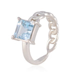 Blue Topaz Solitaire Indian 925 Silver Blue Gemstones Featherlight Luxurious Ring Jewellery