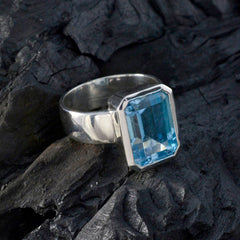 Blue Topaz Solitaire Italian Sterling Silver Blue Gemstone Edgy Abstract Ring Jewellery