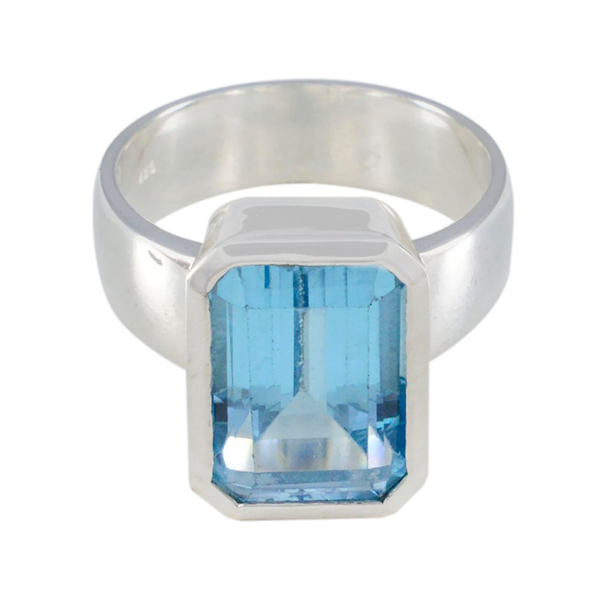 Blue Topaz Solitaire Italian Sterling Silver Blue Gemstone Edgy Abstract Ring Jewellery メイン画像